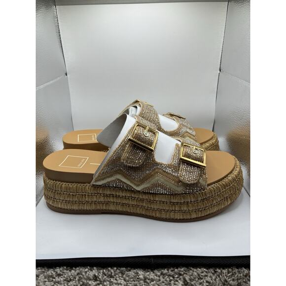 Dolce Vita 9 Wixie Beaded Strap Platform Sandal Espadrille Nuetral Glam Boho - Picture 1 of 8